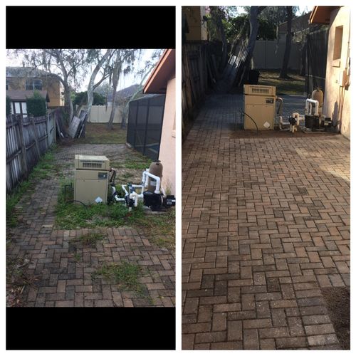 Weed removal and prevention from a paved backyard,