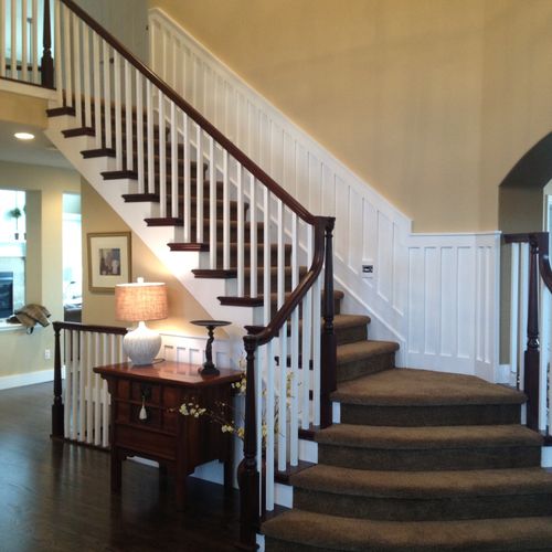 We built a new banister and wainscoting. Added new