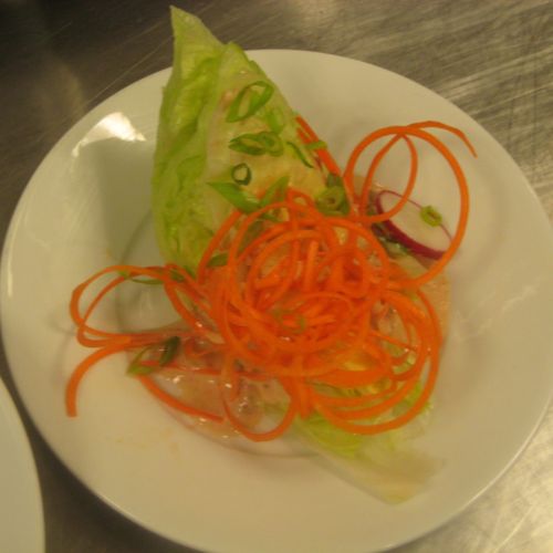 Wedge Salad with Carrot Curls, and Shaved Radish