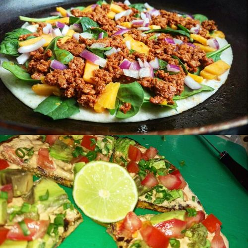 Vegetarian Mexican pizza. Made with red onions, sp