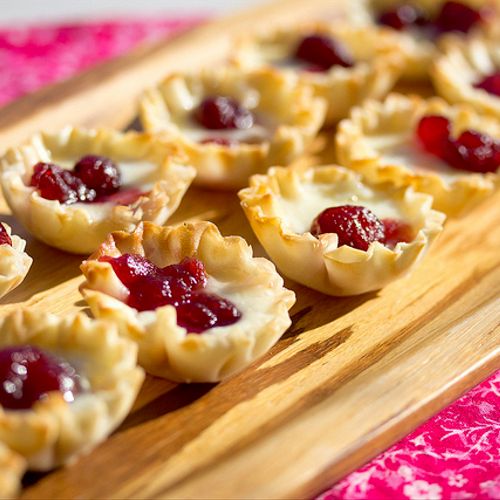 Baked Brie In Phyllo Cups topped with a homemade b