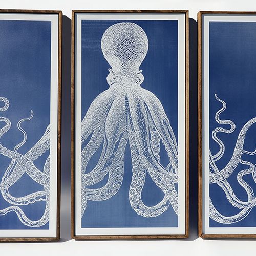 Laser cut and painted octopus triptych art piece