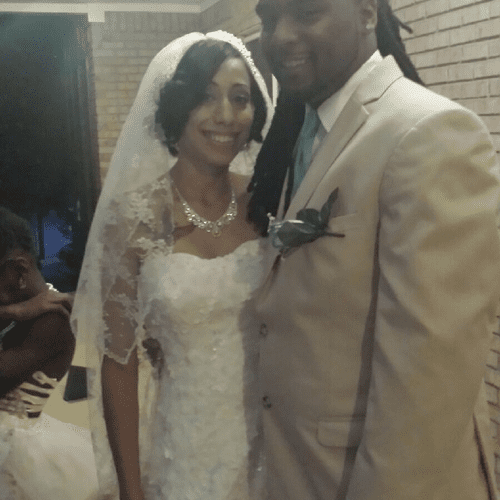 Bride and Groom smiling after nuptial's September 