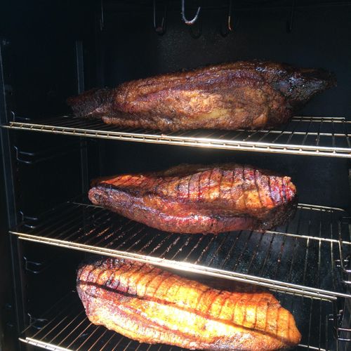 Briskets in one of our seven smokers