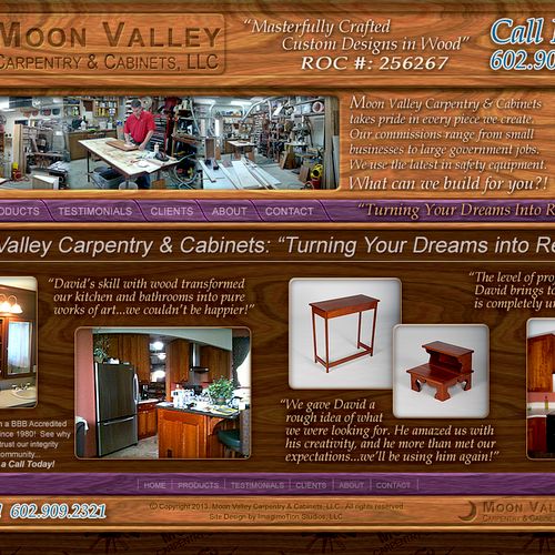 Web Design Mock-up for Moon Valley Carpentry & Cab