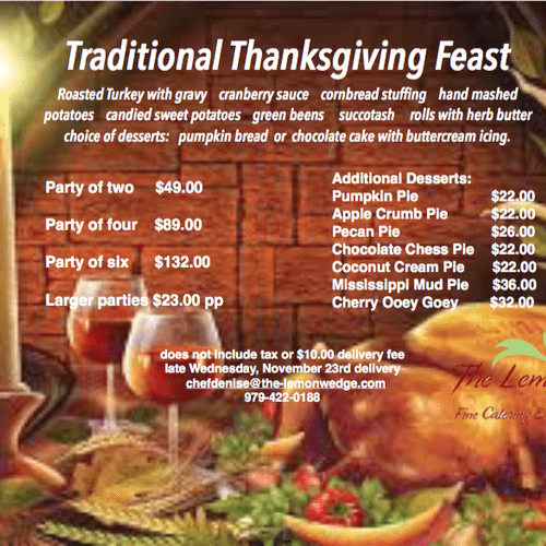 Now taking orders for your Thanksgiving Feast