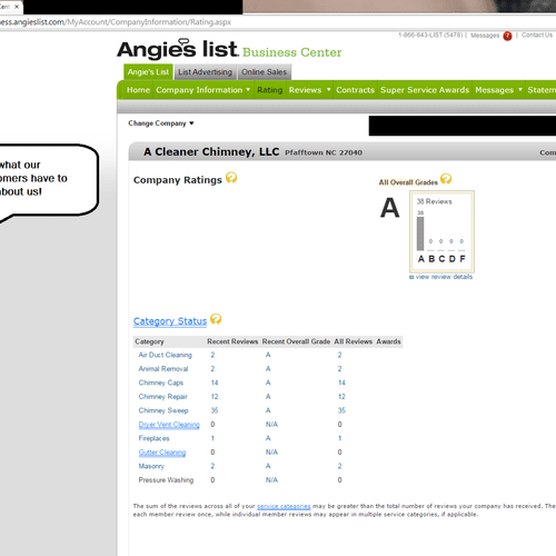 Our Company on Angie's List!  See what others have