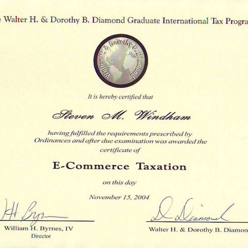 LL.M.-Level Certificate in E-Commerce.