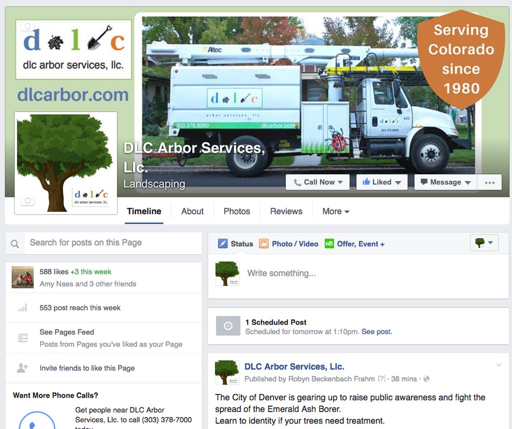 Professional Facebook page for tree service compan