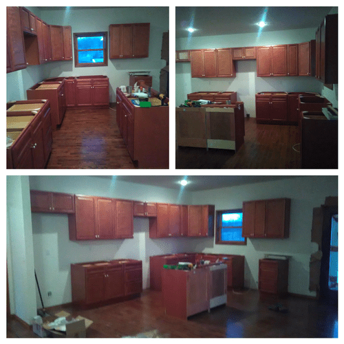 Kitchen cabinet setting, both upper and lower.