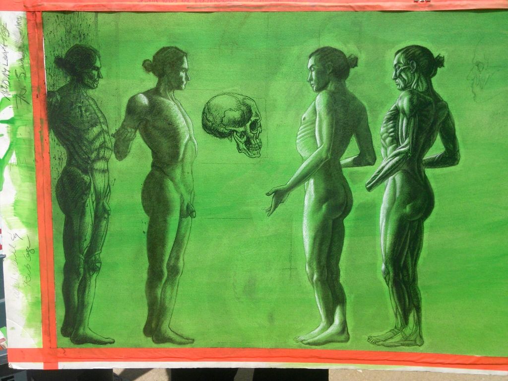 Figure study using a live model -  charcoal and pa