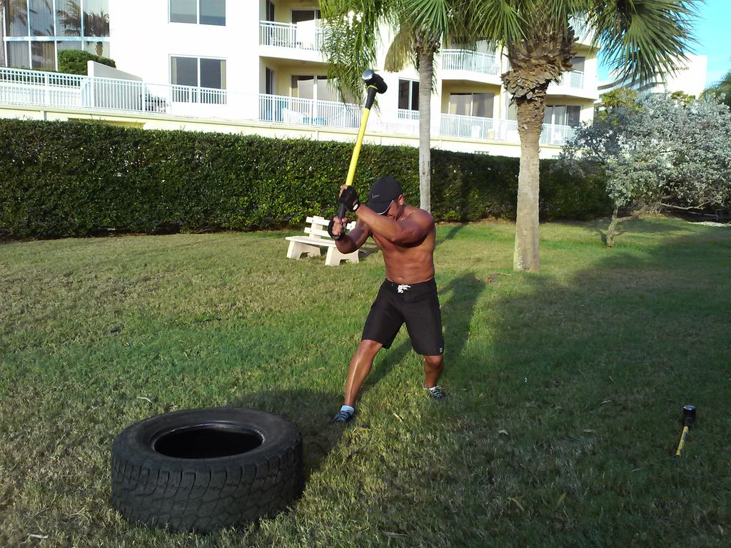 Sledge Hammer pounding tire, lots of abdominal tra