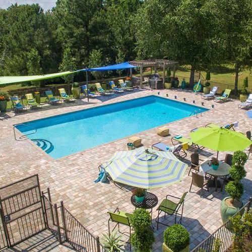 Paver swimming pool deck at Little Rock apartment 