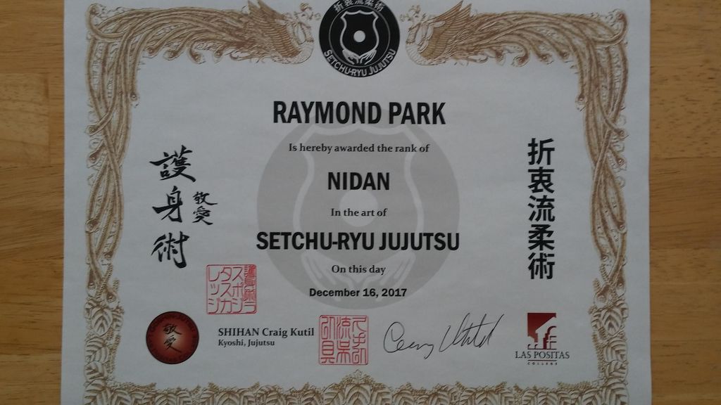Nidan (Second degree black belt) Certificate