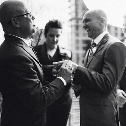 Grooms exchanging vows at a wedding I planned and 