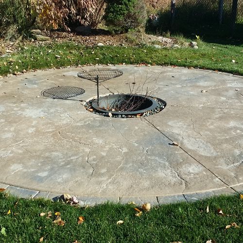 Stamped Concrete Fireplace with stained concrete