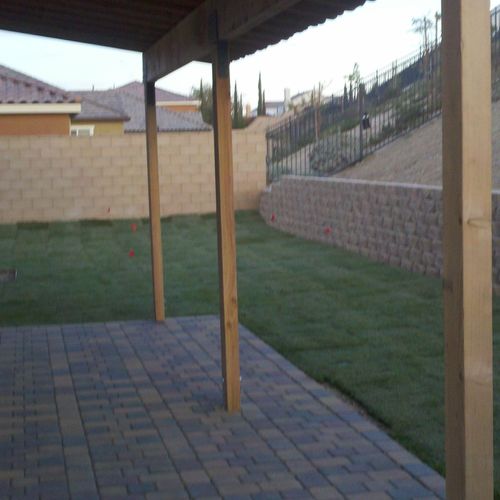 Patio Cover, Pavers, Retaining Wall, Sod and Sprin