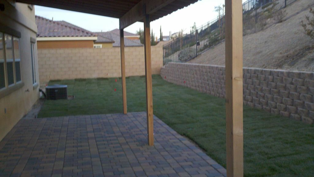 Patio Cover, Pavers, Retaining Wall, Sod and Sprin