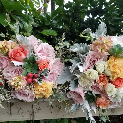 Bridal Bouquets we designed in peach,grays ,creams