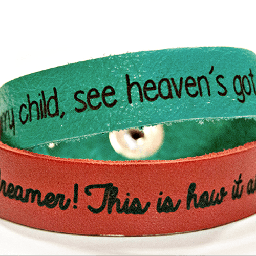 Custom engraved quote on leather bracelet