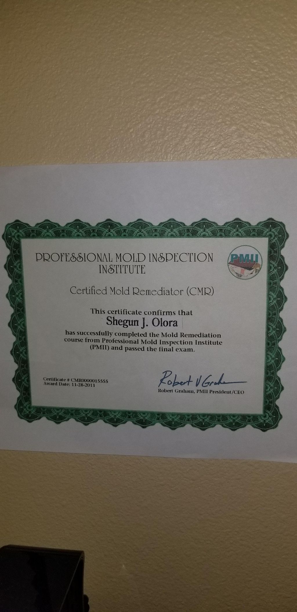 CERTIFIED MOLD REMEDIATOR CERTIFICATION 