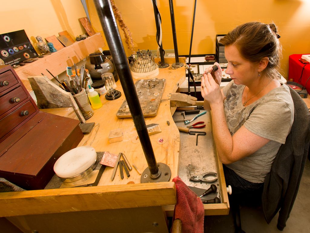 In my studio at my workbench where all of my custo