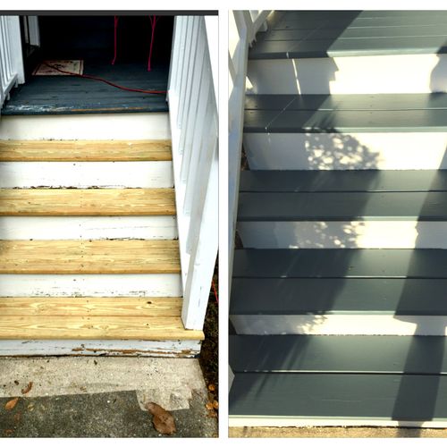 Replaced all stair treads and sanded deck. Two coa