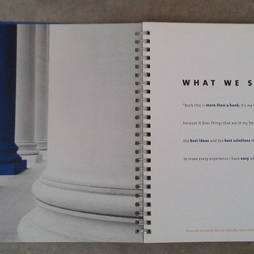 Bank One brand book (inside) was developed to be s