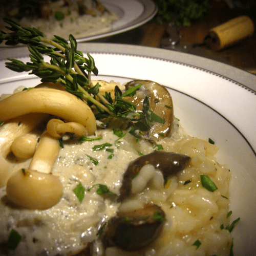 Shiitake mushroom risotto made with thyme, parmesa