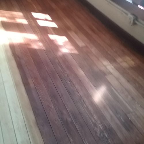 wood floor we refinished, sanded, stained and poly