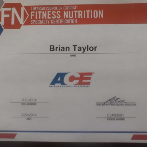This is my cert as in Fitness Nutrition