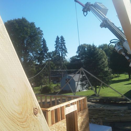 Setting trusses on a new house