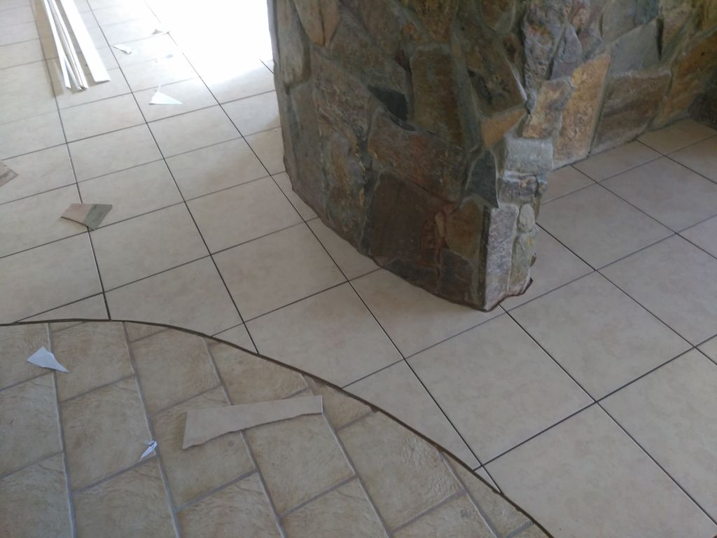 Travertine Ceramic custom cut around fireplace and