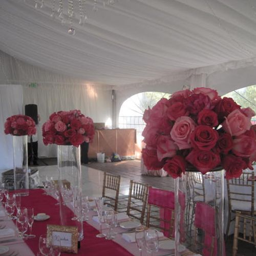 Tall vases with red, pink, dark pink roses(no fill
