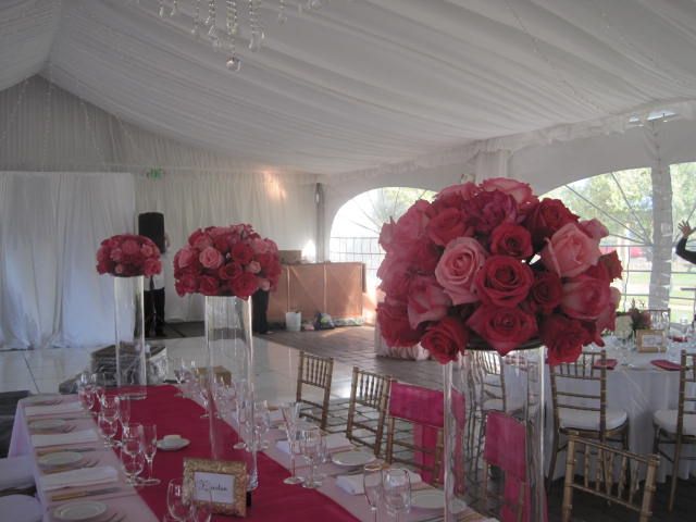 Tall vases with red, pink, dark pink roses(no fill