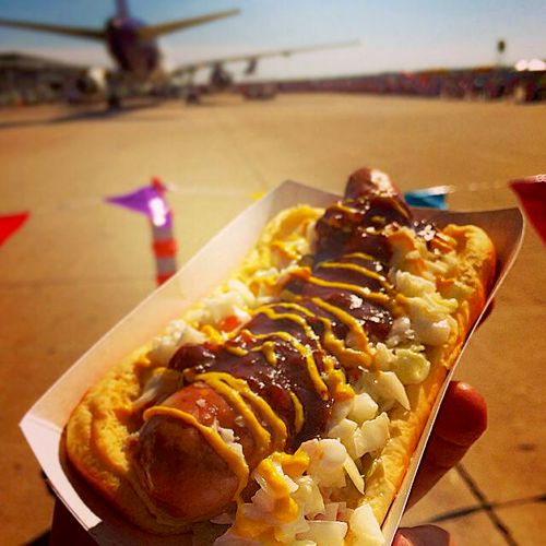 Our locally made famous gourmet dog and a 747 at D