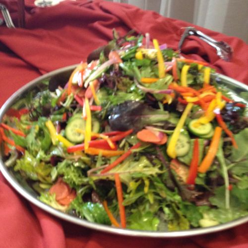 Colorful Mixed Green Salad for a catering for 200.