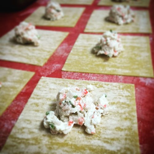 fresh crab rangoon in the making