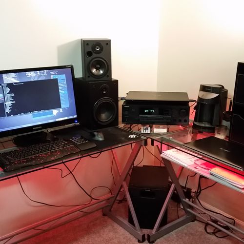 PC setup with speakers for customer