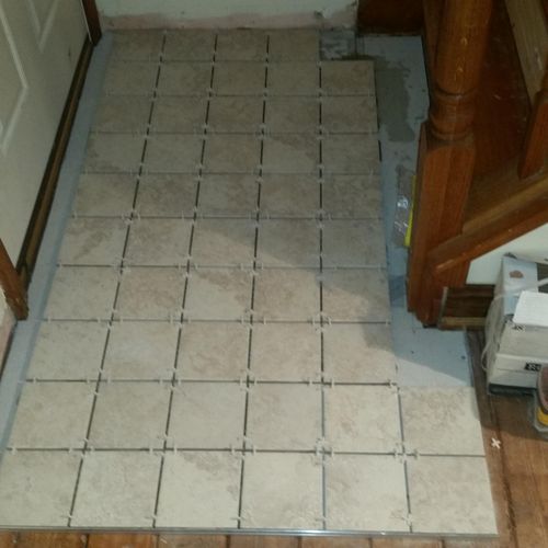 Ceramic floor tiles installation 