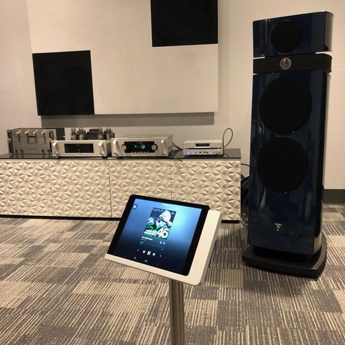 Viveroo iPad stand showing with Focal Maeastro EVO