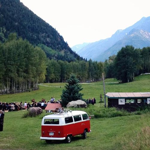 Our VW bus photo booth at a wedding in Aspen, Colo