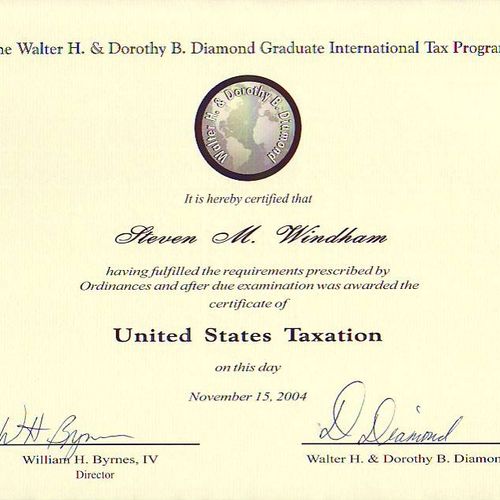 LL.M.-Level Certificate in US Taxation.