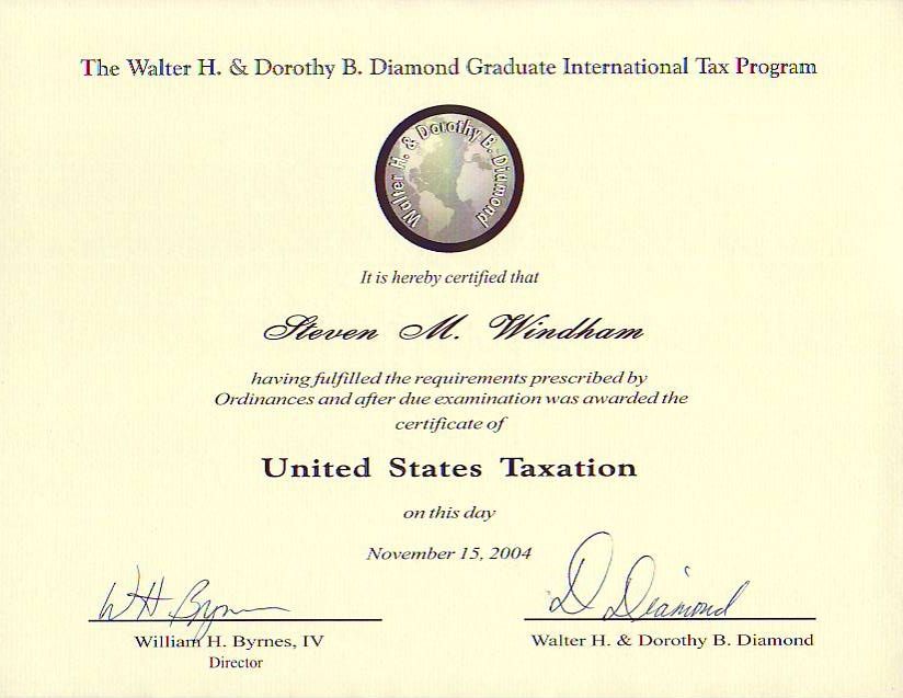 LL.M.-Level Certificate in US Taxation.