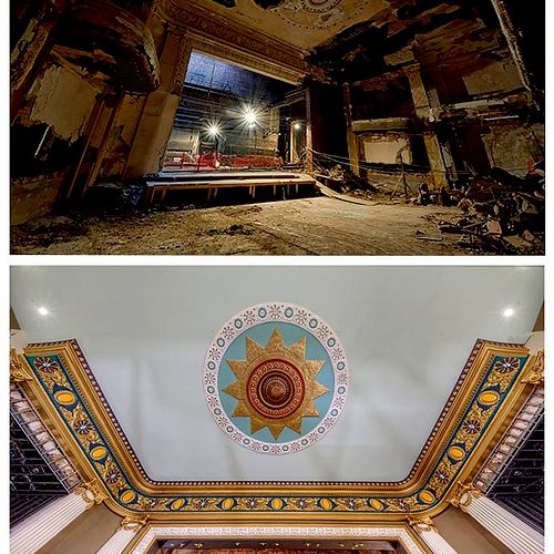 Before and after picture of restoration work compl