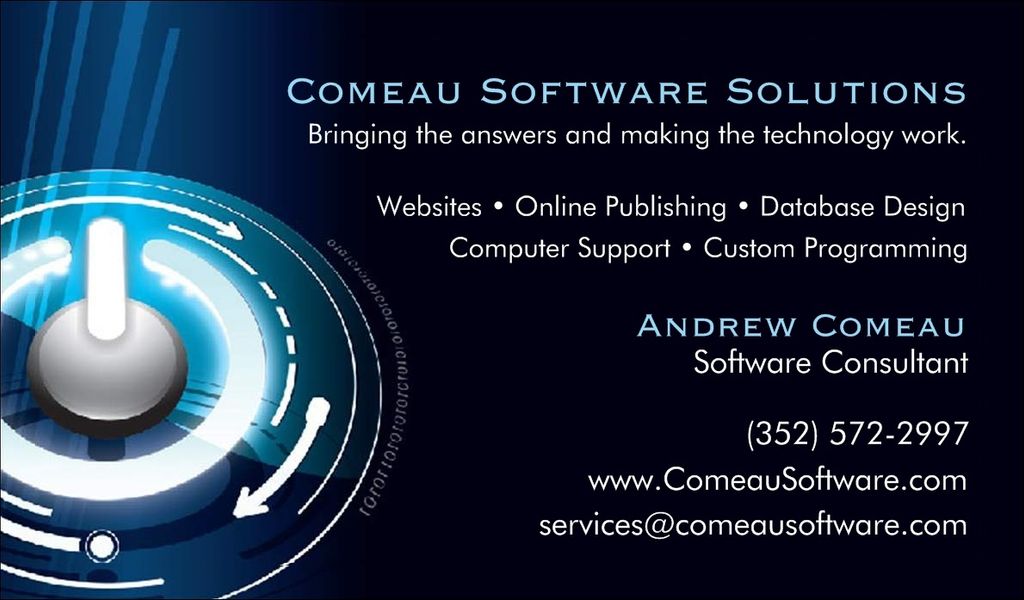 Comeau Software Solutions business card.