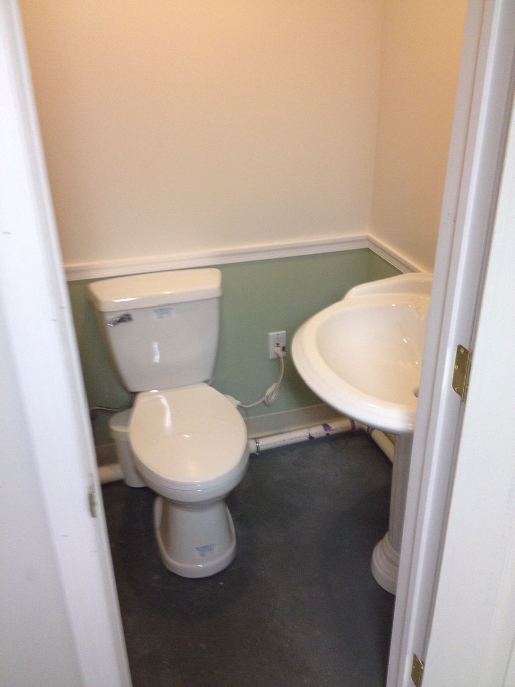 New bathroom in basement with up flush toilet