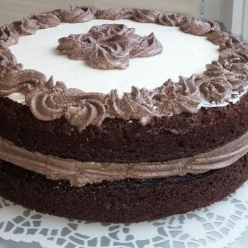 layers of deep, dark, moist chocolate cake filled 
