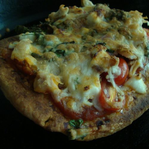 Fresh Vegetable Pizza with Naan bread; topped with