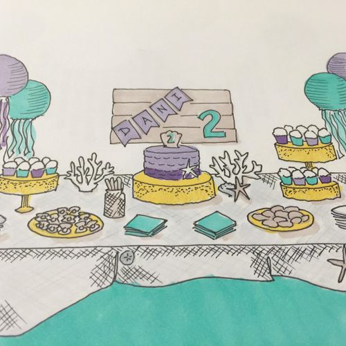 Under the Sea Birthday Party | sketch of dessert t